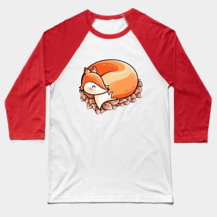 Kawaii Cute Fox Curled in Leaves Baseball T-Shirt